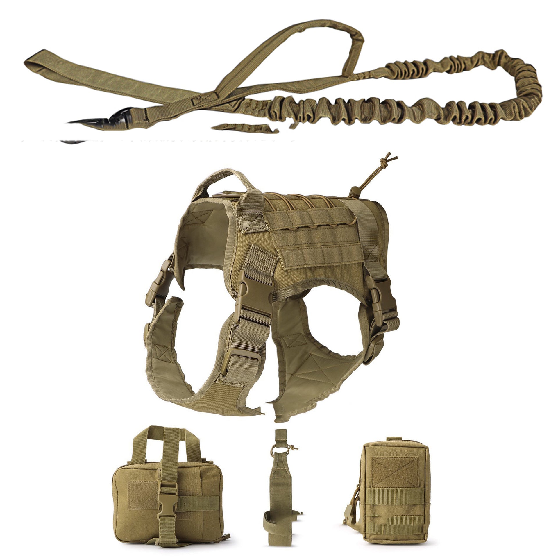 JMT-504458 Tactical Outdoor Dog Vest Suit with Leash, Kettle Bag, and Backpack - Available in Black, Khaki, Military Green, and Camouflage