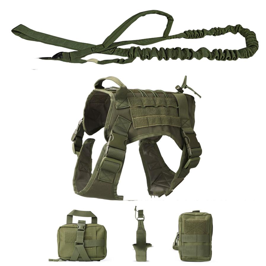 JMT-504458 Tactical Outdoor Dog Vest Suit with Leash, Kettle Bag, and Backpack - Available in Black, Khaki, Military Green, and Camouflage