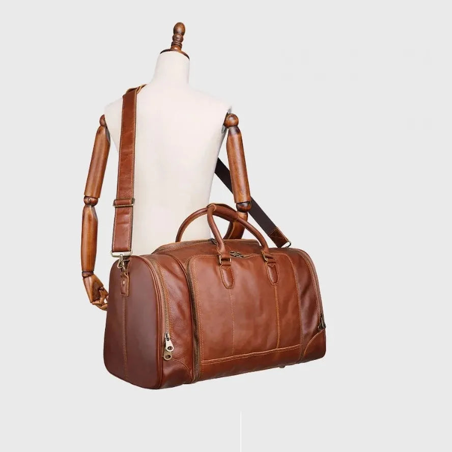 JMT-504650 Large Capacity Leather Travel Bag for Men - Retro Style Hand Luggage Messenger Bag