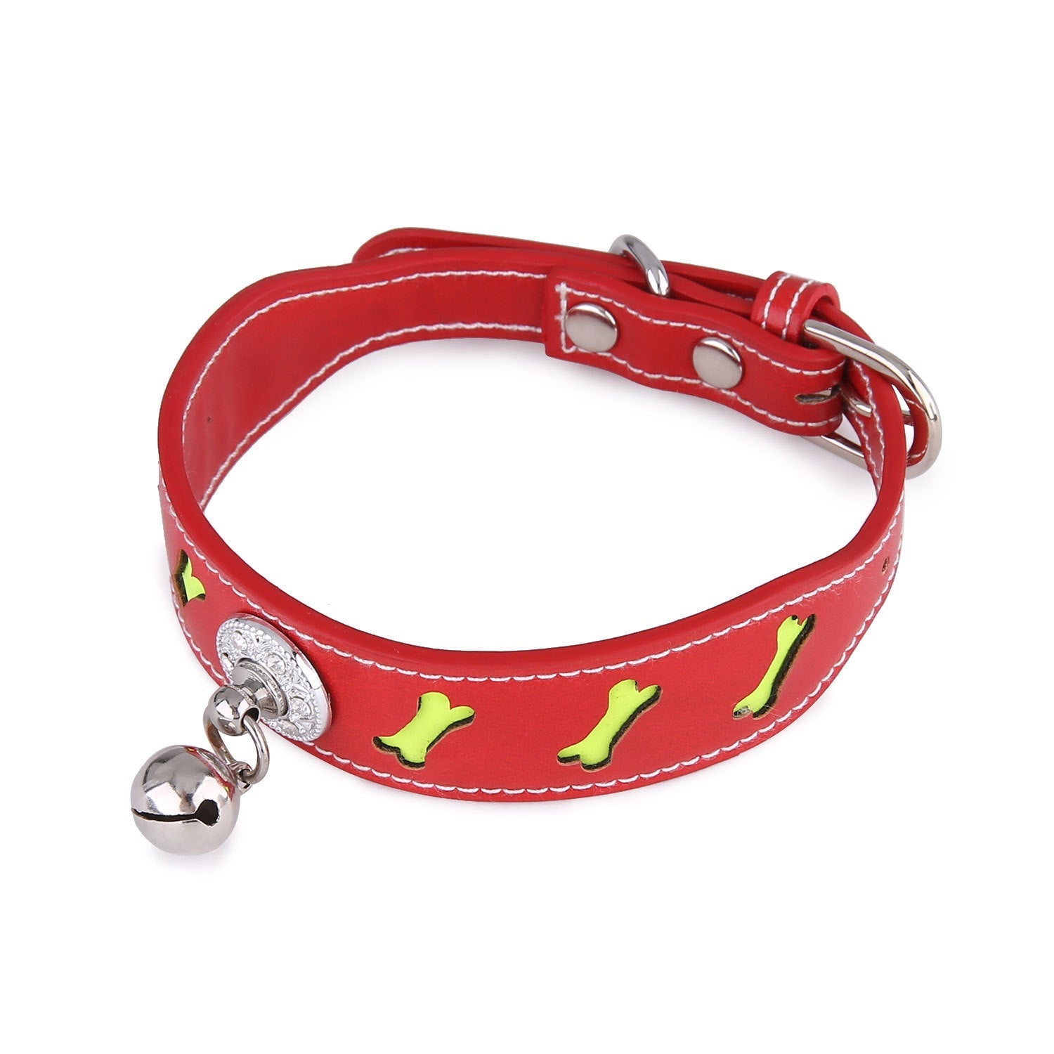 JMT-504778 Reflective Cartoon Bone Shape Pet Collar with Bell for Cats and Dogs - Adjustable Neck Circumference 25-32cm