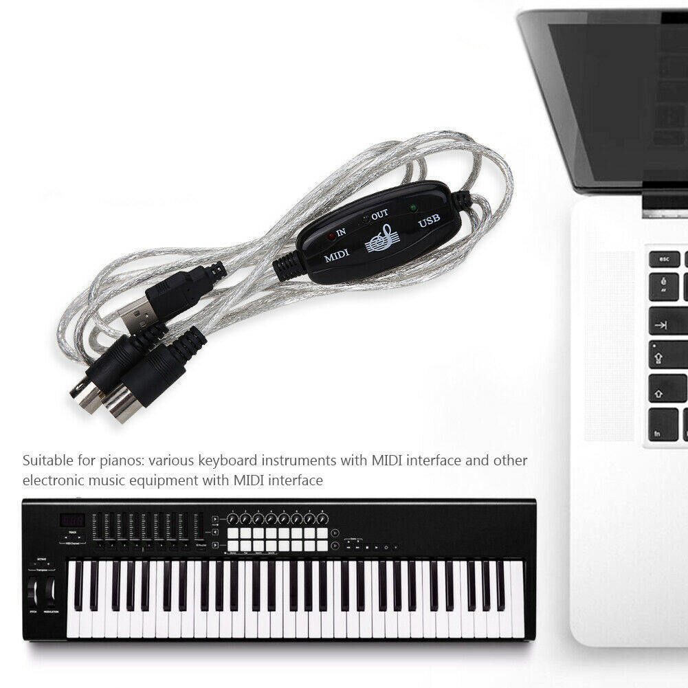 JMT-504906 USB to MIDI Keyboard Adapter Cable for Computer Music Editing - 2m Length