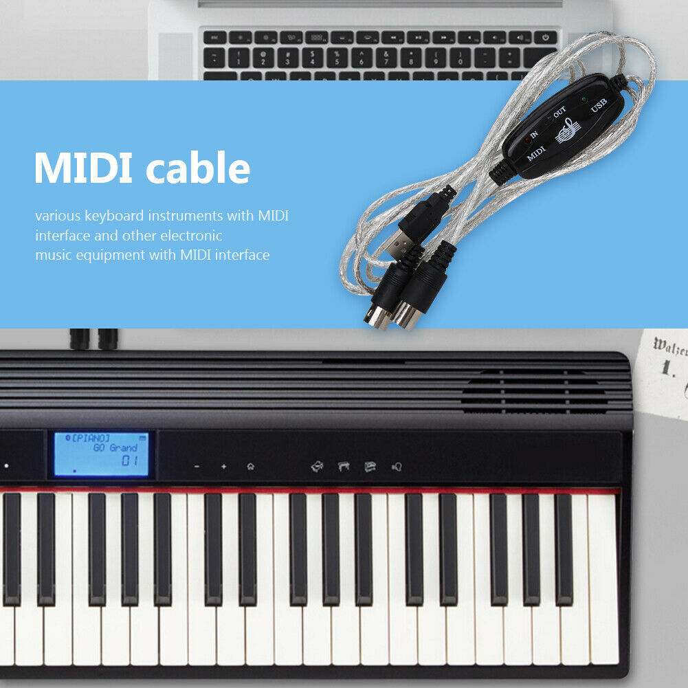 JMT-504906 USB to MIDI Keyboard Adapter Cable for Computer Music Editing - 2m Length