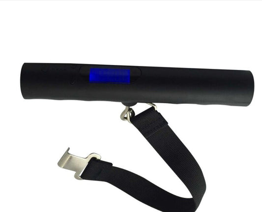 JMT-505290 Portable USB Luggage Scale with Flashlight, 50kg Capacity, Blue Backlit LCD Display