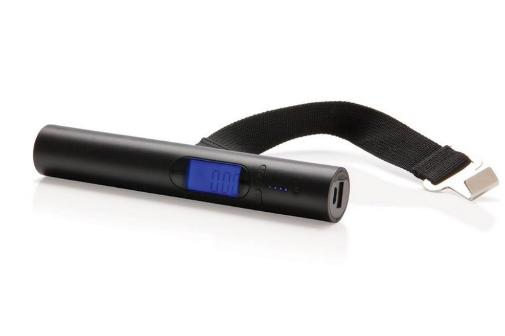 JMT-505290 Portable USB Luggage Scale with Flashlight, 50kg Capacity, Blue Backlit LCD Display