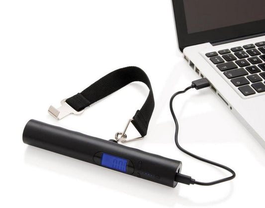 JMT-505290 Portable USB Luggage Scale with Flashlight, 50kg Capacity, Blue Backlit LCD Display