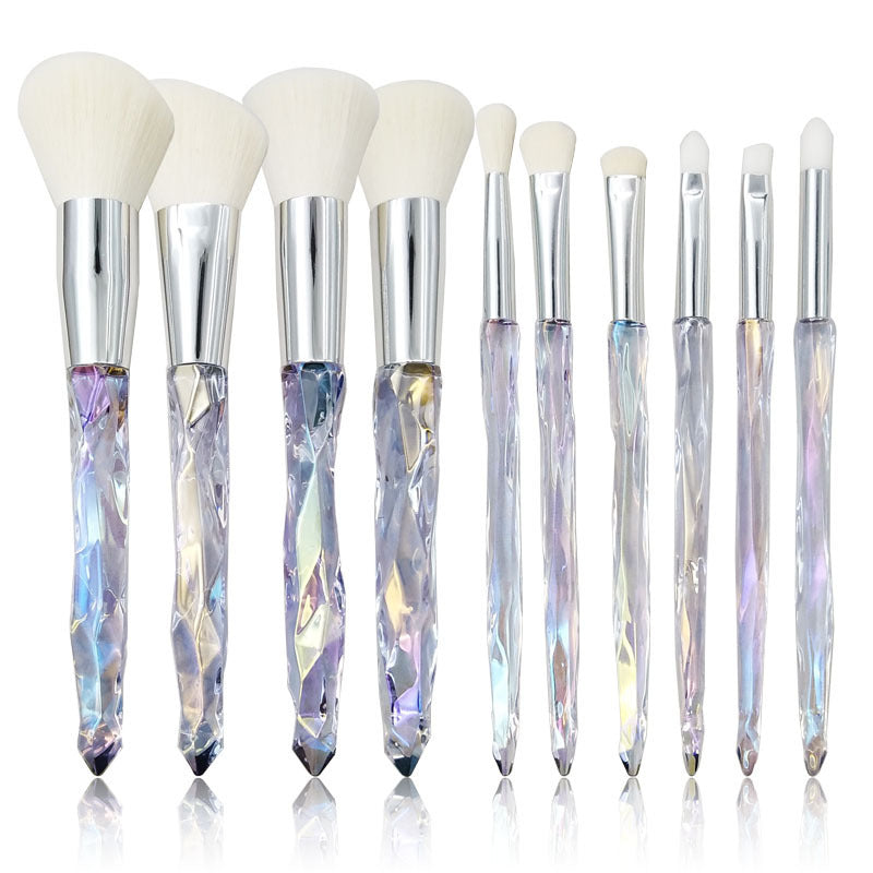 JMT-505546 Crystal Diamond Makeup Brush Set with Long Plastic Handles - 10 Nylon Brushes
