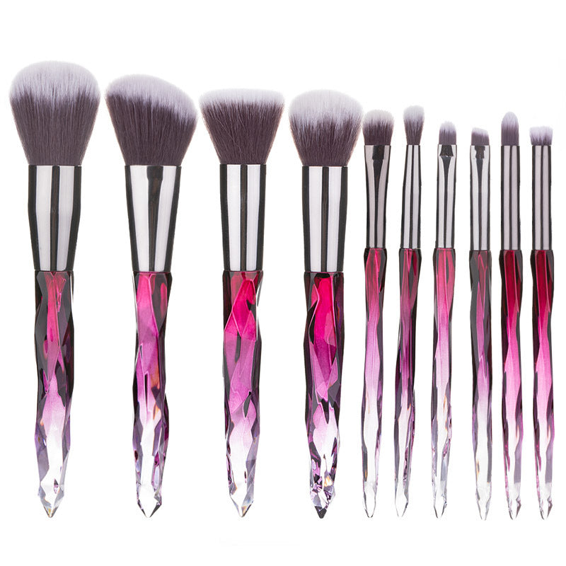 JMT-505546 Crystal Diamond Makeup Brush Set with Long Plastic Handles - 10 Nylon Brushes