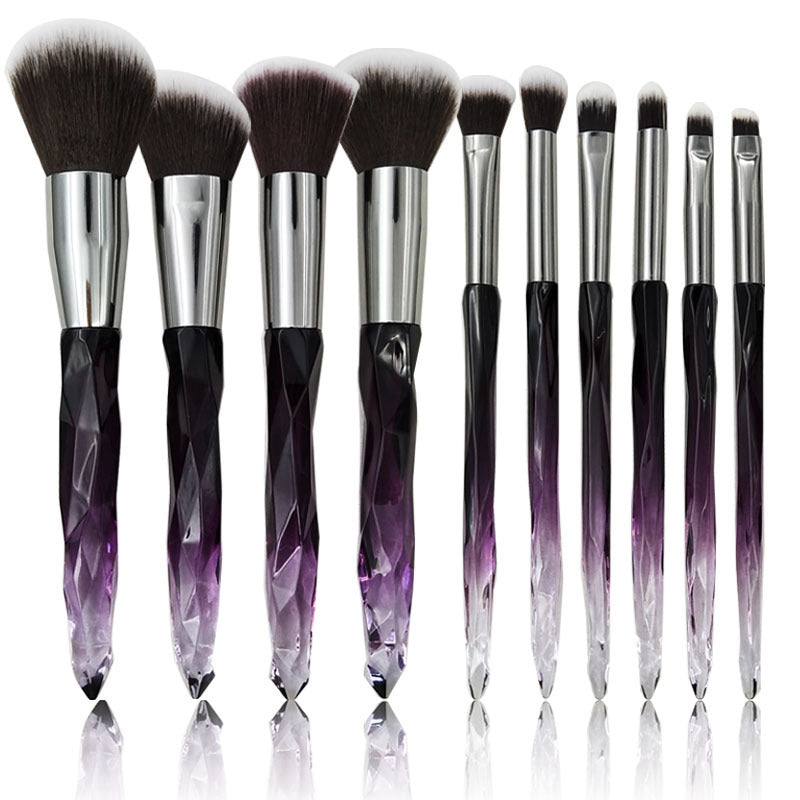 JMT-505546 Crystal Diamond Makeup Brush Set with Long Plastic Handles - 10 Nylon Brushes