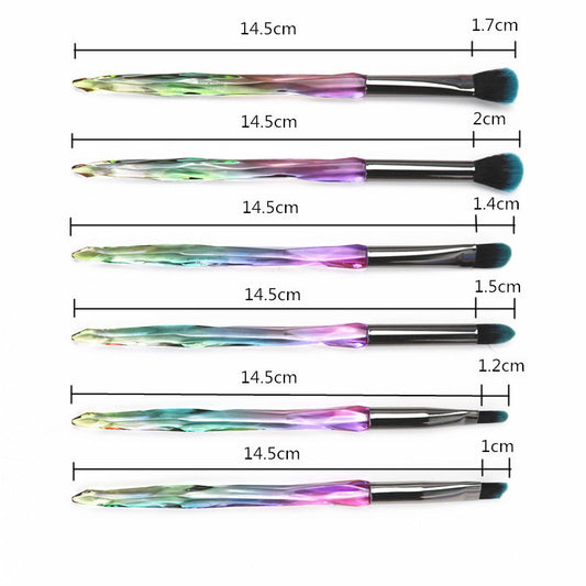 JMT-505546 Crystal Diamond Makeup Brush Set with Long Plastic Handles - 10 Nylon Brushes