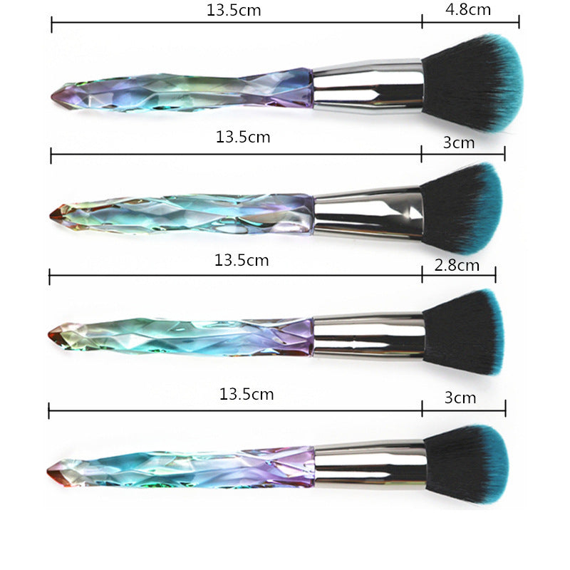 JMT-505546 Crystal Diamond Makeup Brush Set with Long Plastic Handles - 10 Nylon Brushes