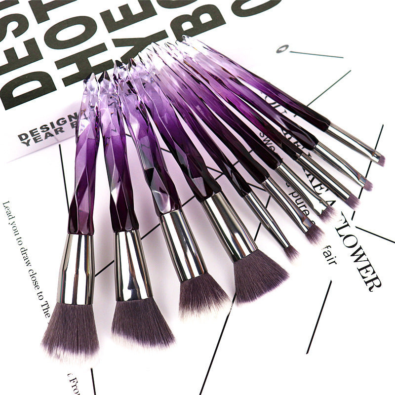 JMT-505546 Crystal Diamond Makeup Brush Set with Long Plastic Handles - 10 Nylon Brushes