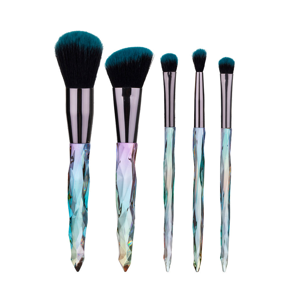 JMT-505546 Crystal Diamond Makeup Brush Set with Long Plastic Handles - 10 Nylon Brushes