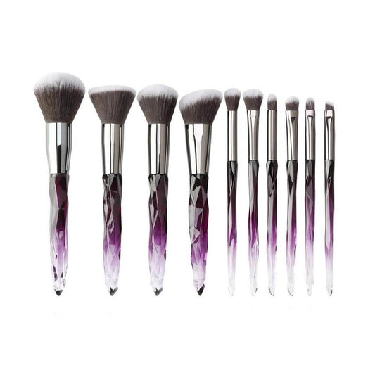 JMT-505546 Crystal Diamond Makeup Brush Set with Long Plastic Handles - 10 Nylon Brushes