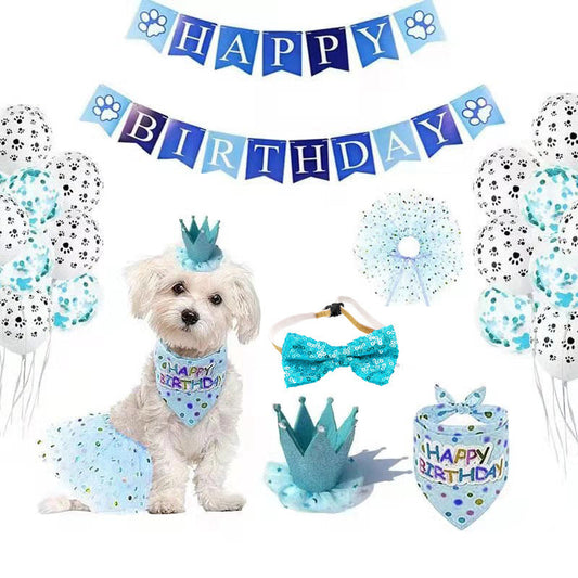 JMT-505738 Cute Cartoon Pet Birthday Celebration Set with Saliva Towel and Decoratives