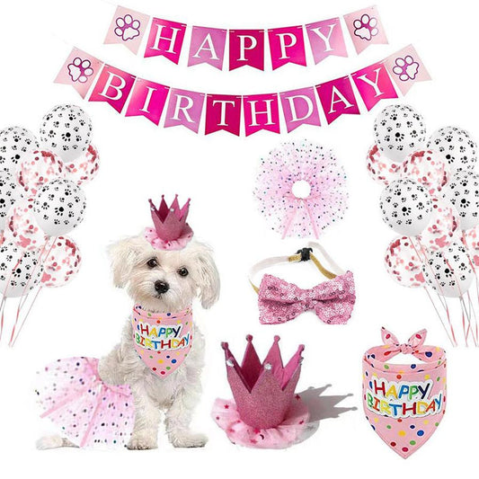 JMT-505738 Cute Cartoon Pet Birthday Celebration Set with Saliva Towel and Decoratives