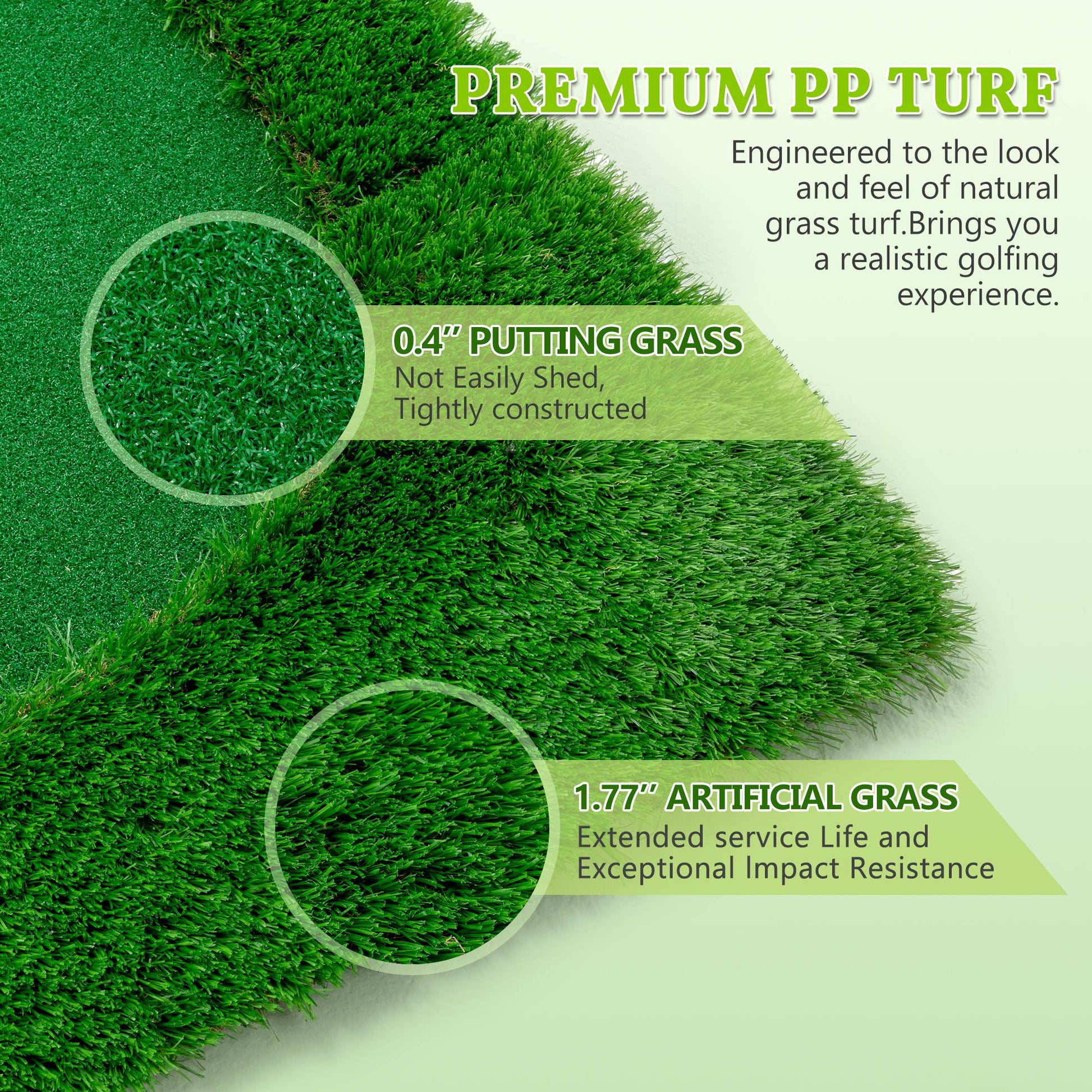 JMT-506122 Indoor Outdoor Golf Putting Green - 10x5 FT Training Mat with 3 Holes, Flags and Cups
