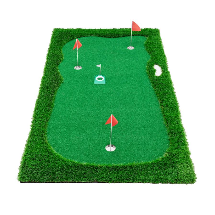 JMT-506122 Indoor Outdoor Golf Putting Green - 10x5 FT Training Mat with 3 Holes, Flags and Cups