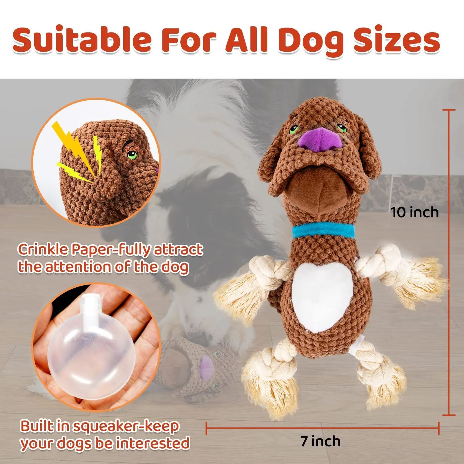 JMT-506250 Interactive Bite-Resistant Plush Dog Toy with Squeaker for All Breeds
