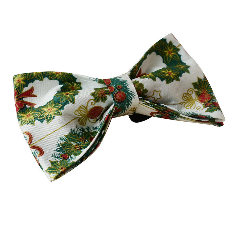 JMT-507082 Christmas Wreath Cotton Dog Collar with Bow Knot and Leash Set, All Seasons, Sizes S-XL