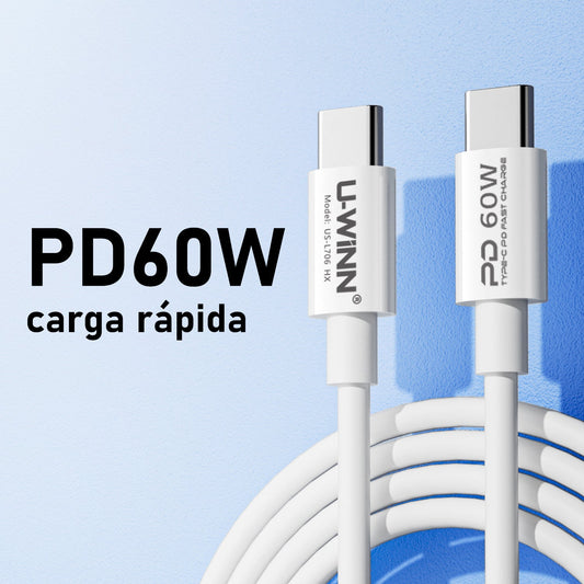 JMT-507594 USB-C to USB-C Cable, 1M Length, 60W Power Delivery, Data Transfer Speed of 480 Mbps, PVC Material