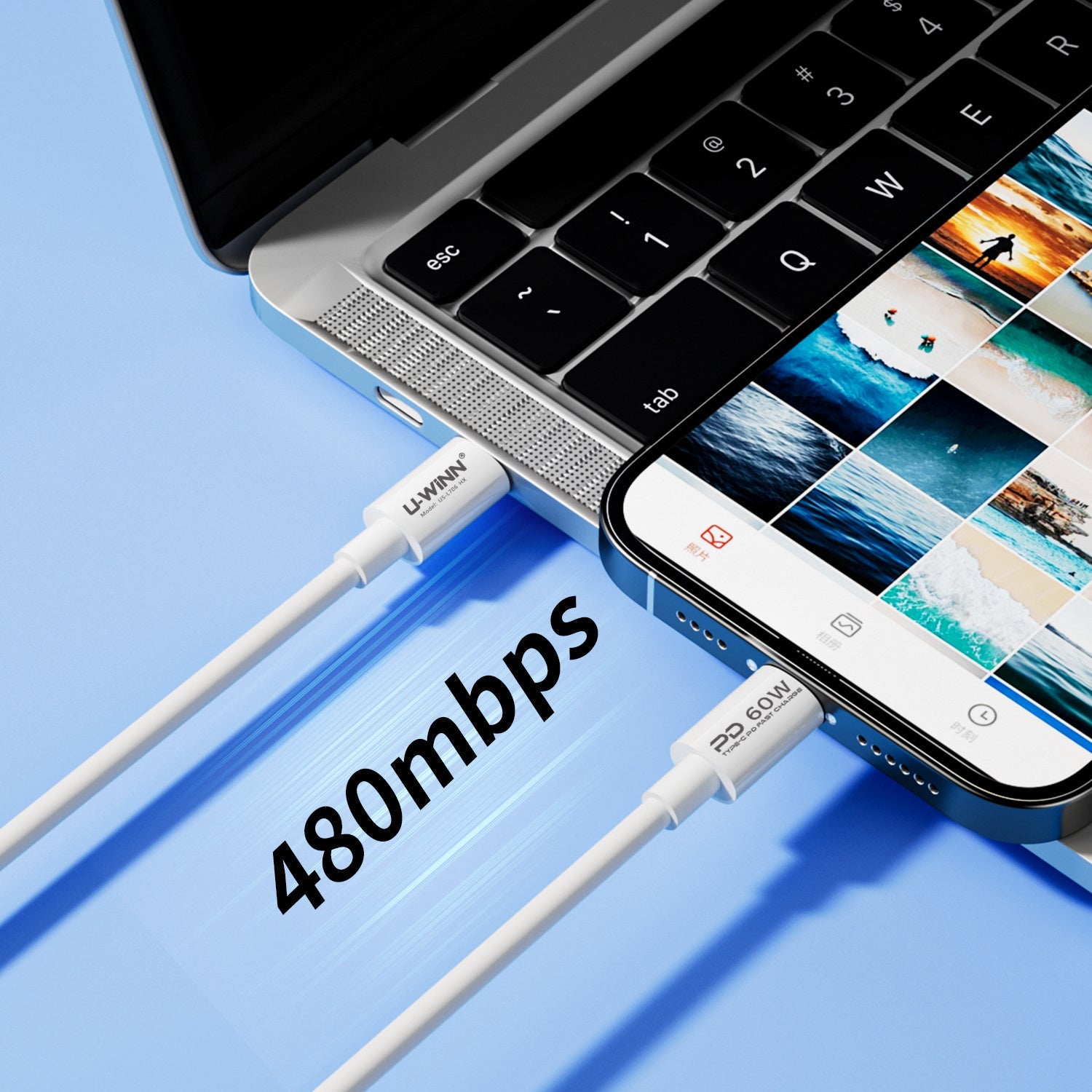 JMT-507594 USB-C to USB-C Cable, 1M Length, 60W Power Delivery, Data Transfer Speed of 480 Mbps, PVC Material