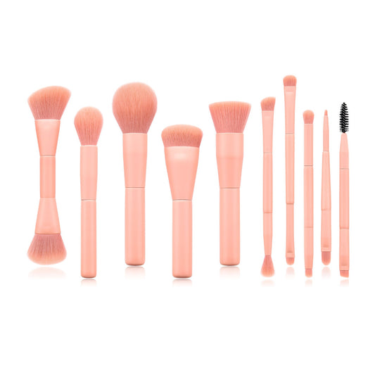JMT-507850 10-Piece Portable Makeup Brush Set with Nylon Bristles and Wooden Handles