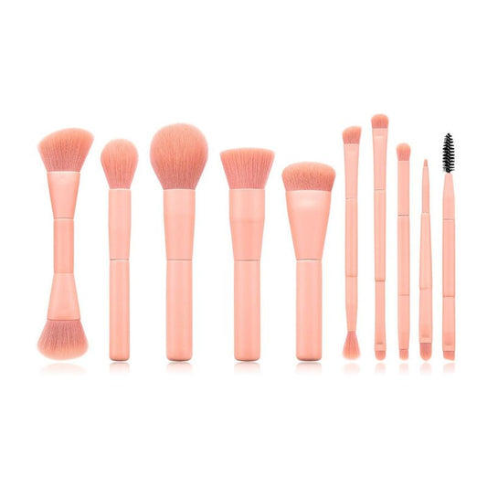 JMT-507850 10-Piece Portable Makeup Brush Set with Nylon Bristles and Wooden Handles