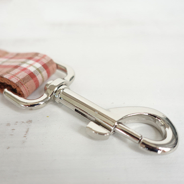 JMT-507914 Comfortable Orange Plaid Dog Leash – Soft Polyester Traction Belt for All Dog Sizes (XS-XL)