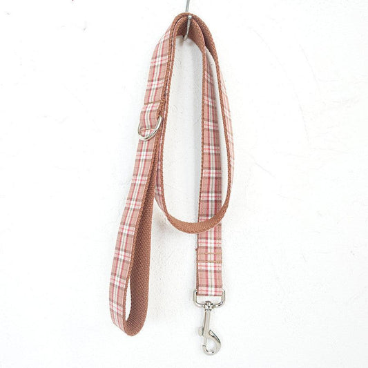 JMT-507914 Comfortable Orange Plaid Dog Leash – Soft Polyester Traction Belt for All Dog Sizes (XS-XL)