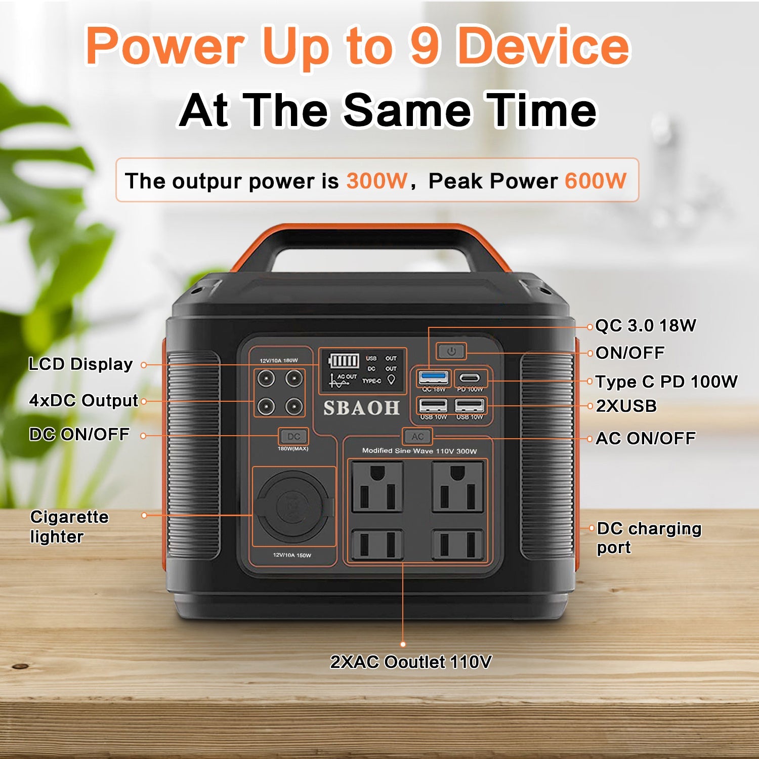 JMT-507914 Portable Power Station 300W 296Wh Lithium Backup Battery with Multiple Output Ports for Emergency and Outdoor Use