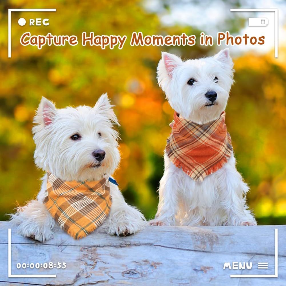 JMT-508042 Fall Plaid Triangle Dog Bandana with Tassel Edges for Thanksgiving and Everyday Wear