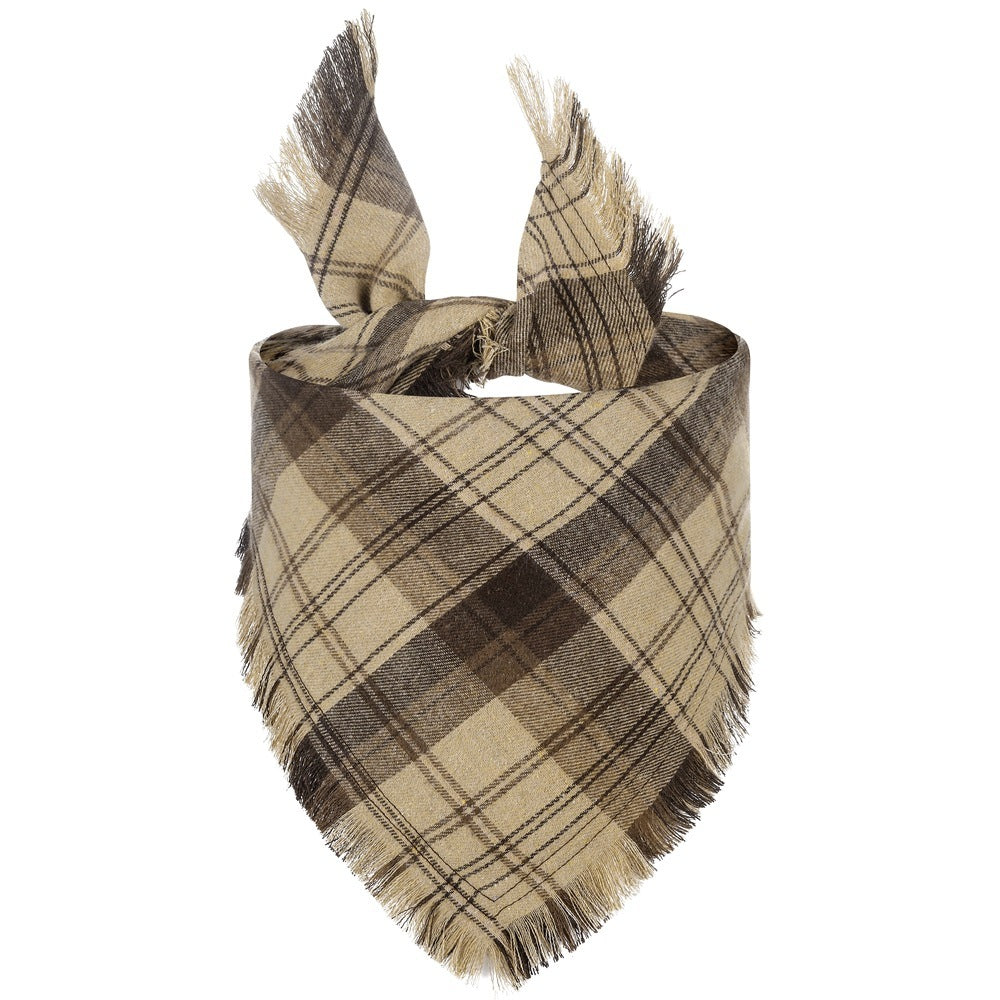 JMT-508042 Fall Plaid Triangle Dog Bandana with Tassel Edges for Thanksgiving and Everyday Wear