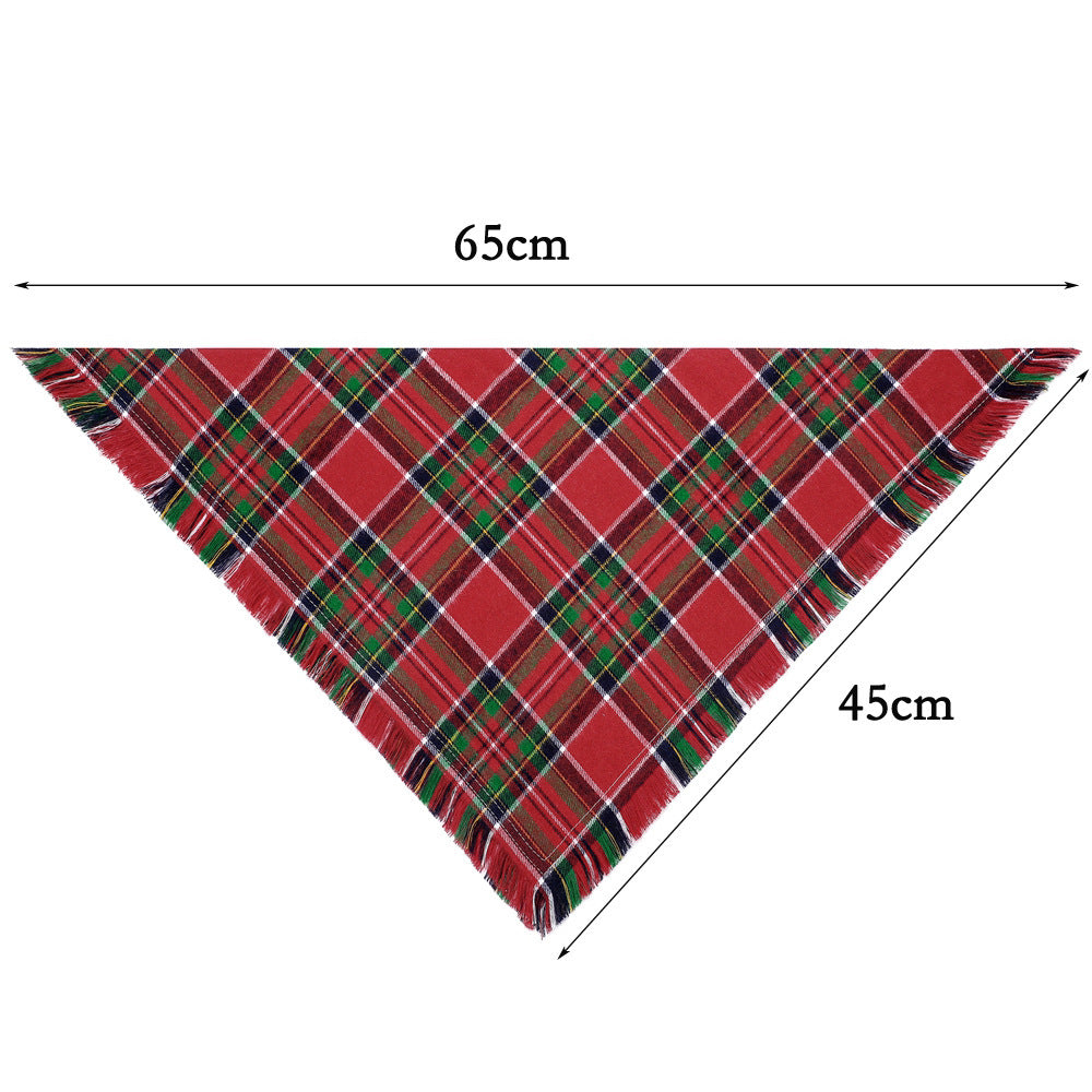 JMT-508042 Fall Plaid Triangle Dog Bandana with Tassel Edges for Thanksgiving and Everyday Wear