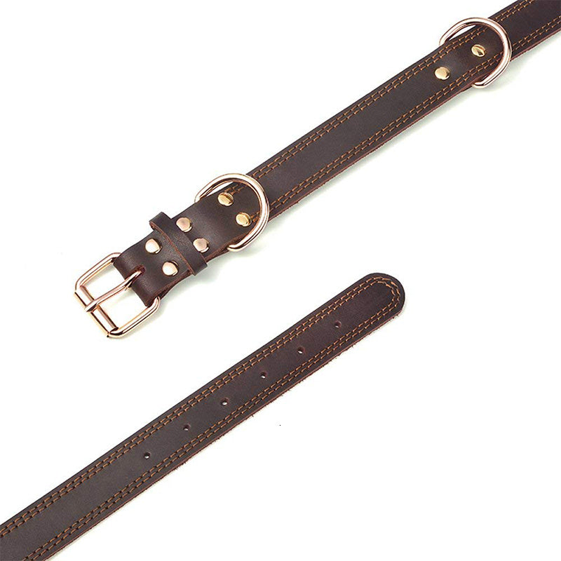 JMT-508234 Cowhide Leather Dog Collar - Available in Black and Light Brown, Multiple Sizes for Comfortable Fit