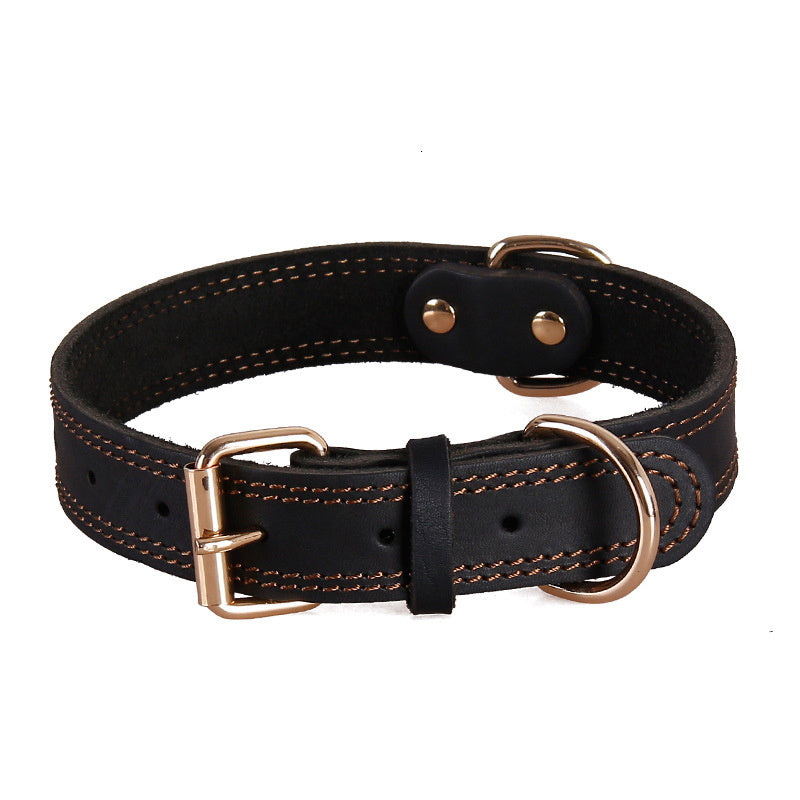 JMT-508234 Cowhide Leather Dog Collar - Available in Black and Light Brown, Multiple Sizes for Comfortable Fit