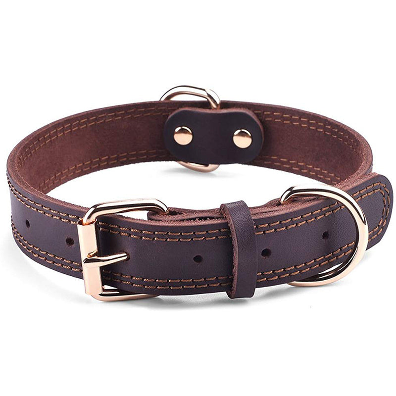 JMT-508234 Cowhide Leather Dog Collar - Available in Black and Light Brown, Multiple Sizes for Comfortable Fit