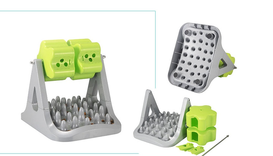 JMT-508554 Interactive Rotating Food Dispenser Toy for Dogs and Cats - Plastic Leaky Training Device in Grey and Green