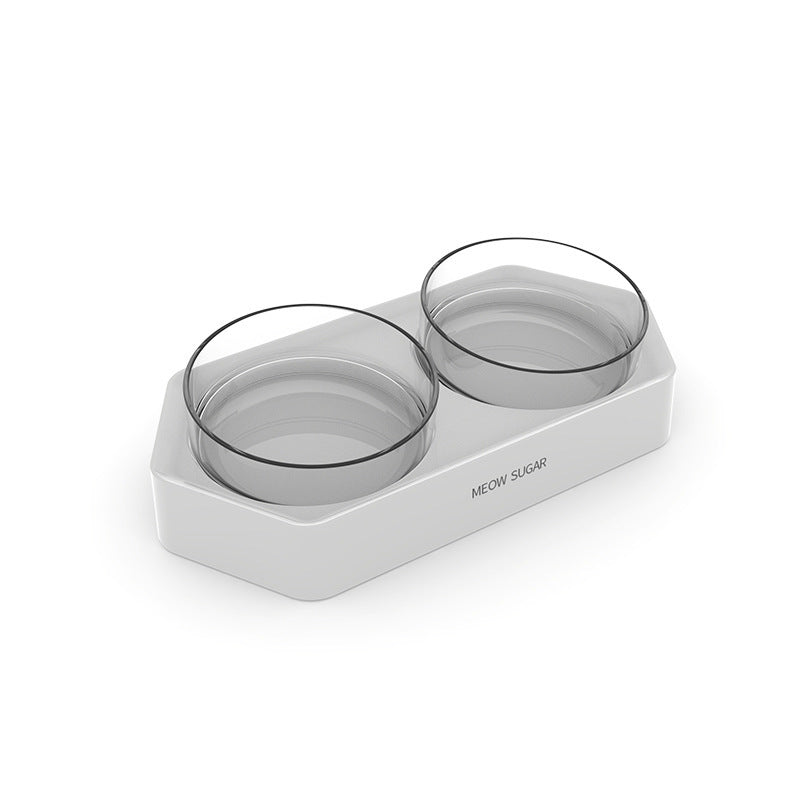 JMT-508746 Hexagonal Inclined Pet Bowl - Durable Plastic Feeding Dish in White, Blue, and Gray