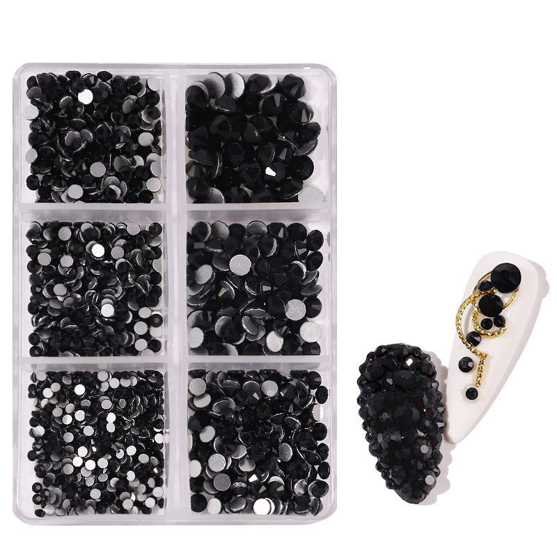 JMT-508874 Porcelain White 6-Compartment Rhinestone Nail Sticker Set