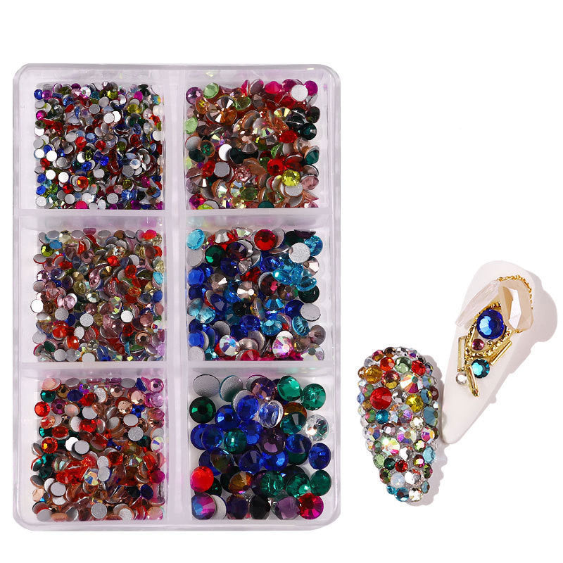 JMT-508874 Porcelain White 6-Compartment Rhinestone Nail Sticker Set