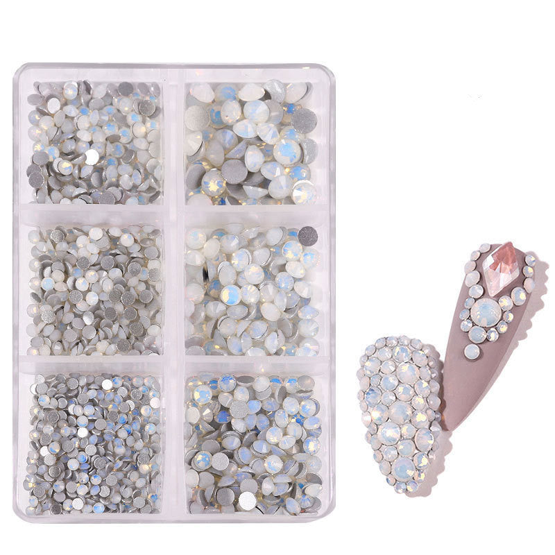 JMT-508874 Porcelain White 6-Compartment Rhinestone Nail Sticker Set