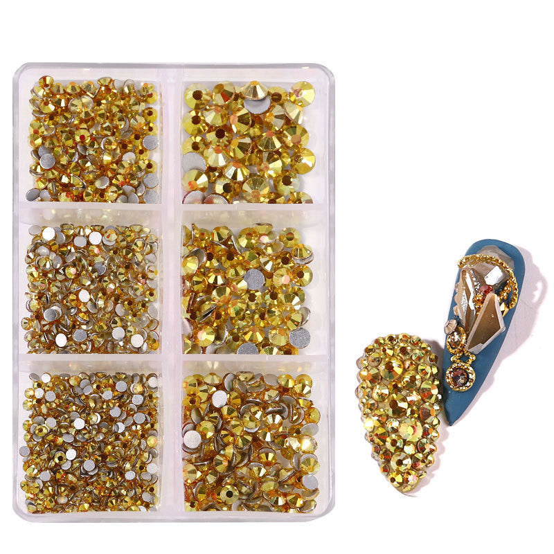 JMT-508874 Porcelain White 6-Compartment Rhinestone Nail Sticker Set