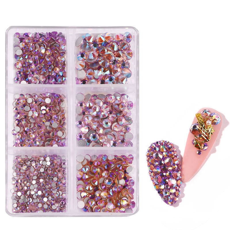 JMT-508874 Porcelain White 6-Compartment Rhinestone Nail Sticker Set