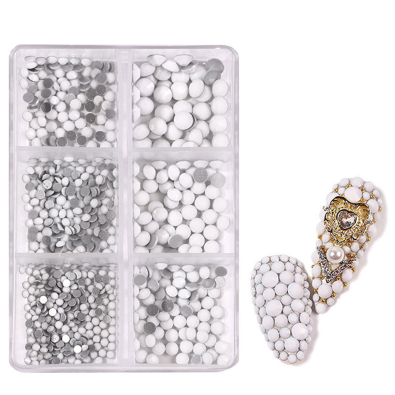 JMT-508874 Porcelain White 6-Compartment Rhinestone Nail Sticker Set