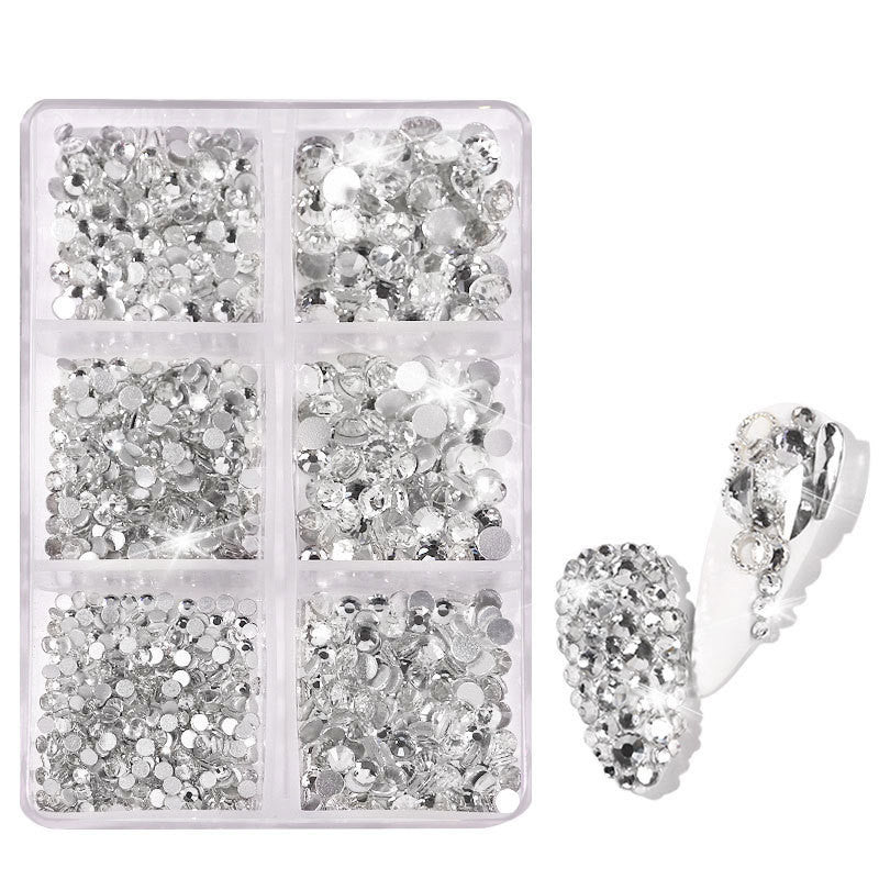 JMT-508874 Porcelain White 6-Compartment Rhinestone Nail Sticker Set