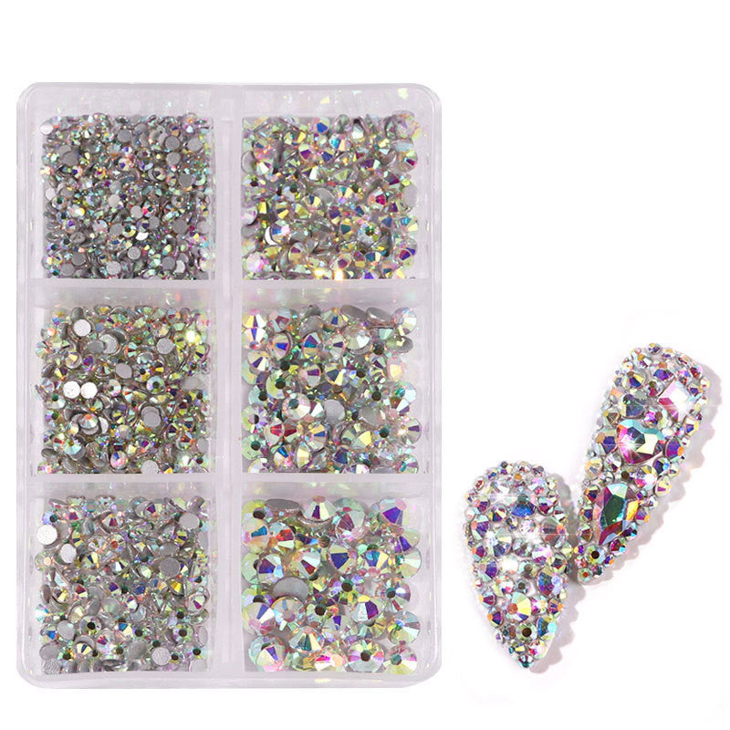 JMT-508874 Porcelain White 6-Compartment Rhinestone Nail Sticker Set