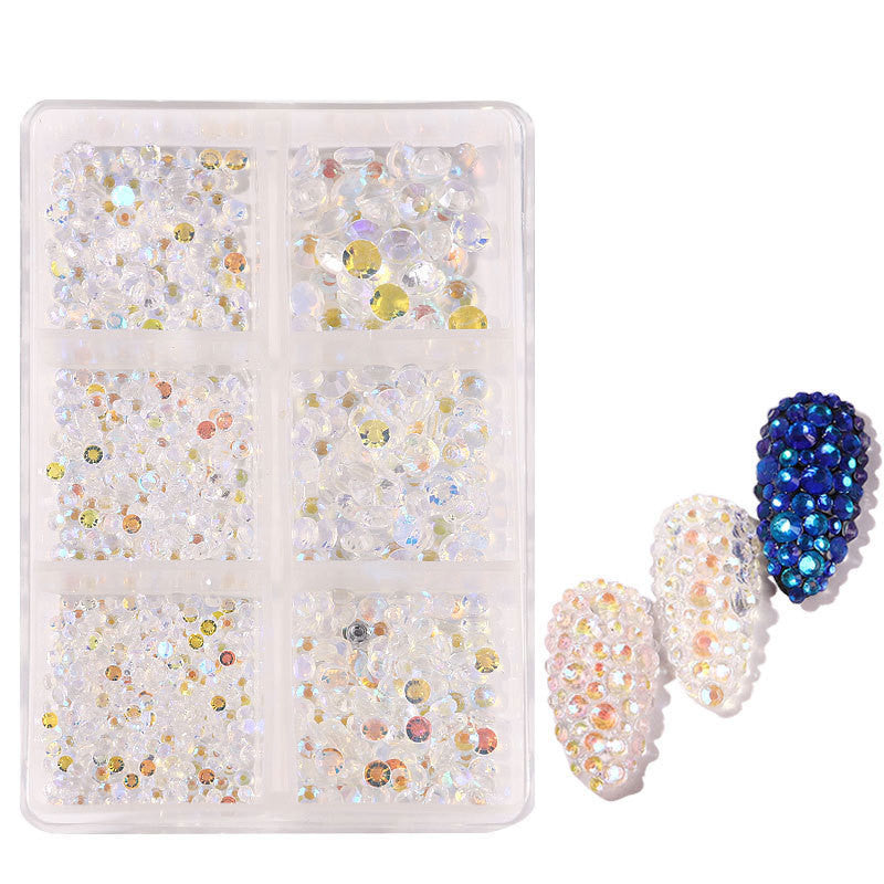 JMT-508874 Porcelain White 6-Compartment Rhinestone Nail Sticker Set