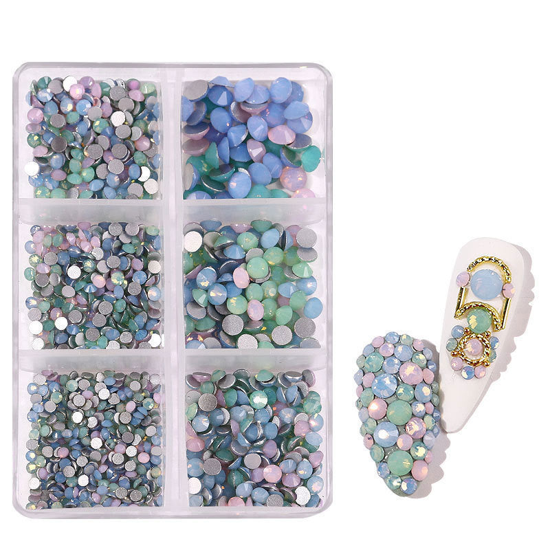 JMT-508874 Porcelain White 6-Compartment Rhinestone Nail Sticker Set