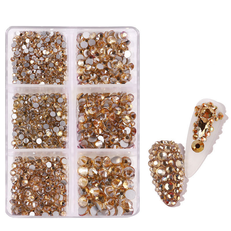 JMT-508874 Porcelain White 6-Compartment Rhinestone Nail Sticker Set