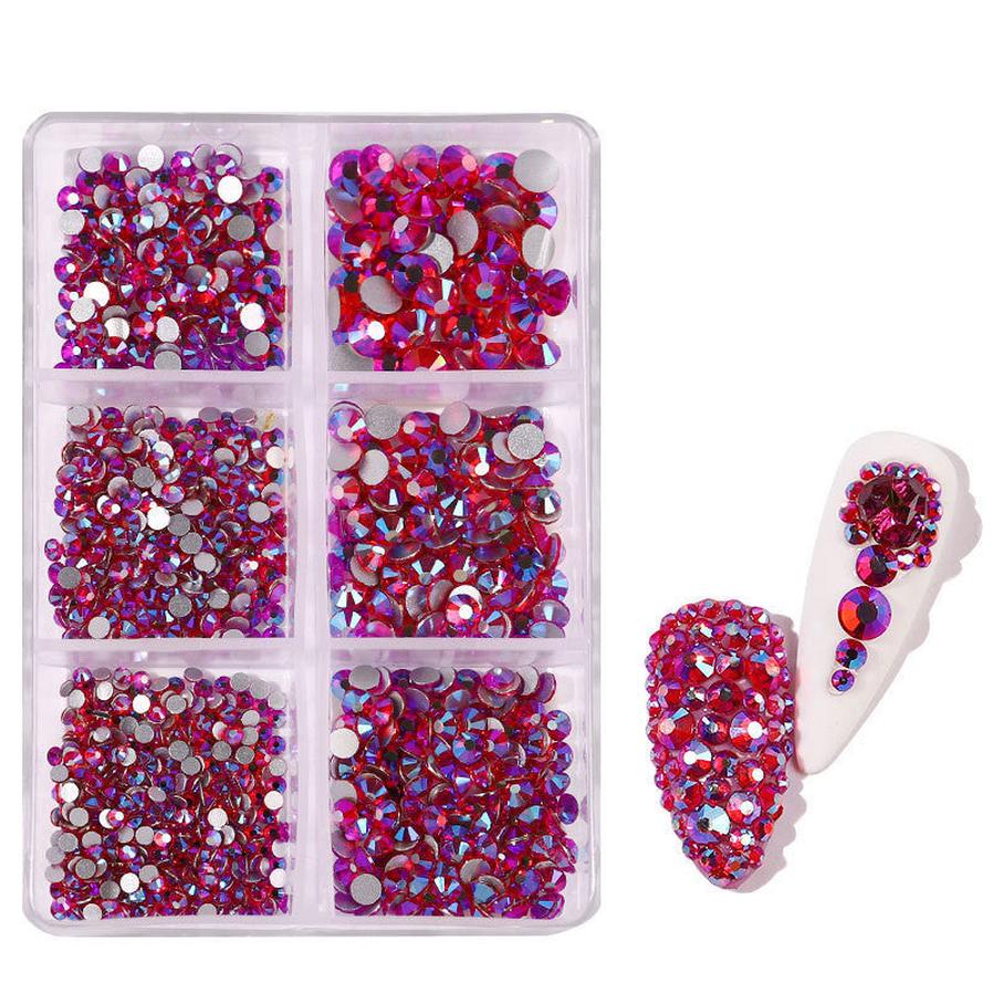 JMT-508874 Porcelain White 6-Compartment Rhinestone Nail Sticker Set